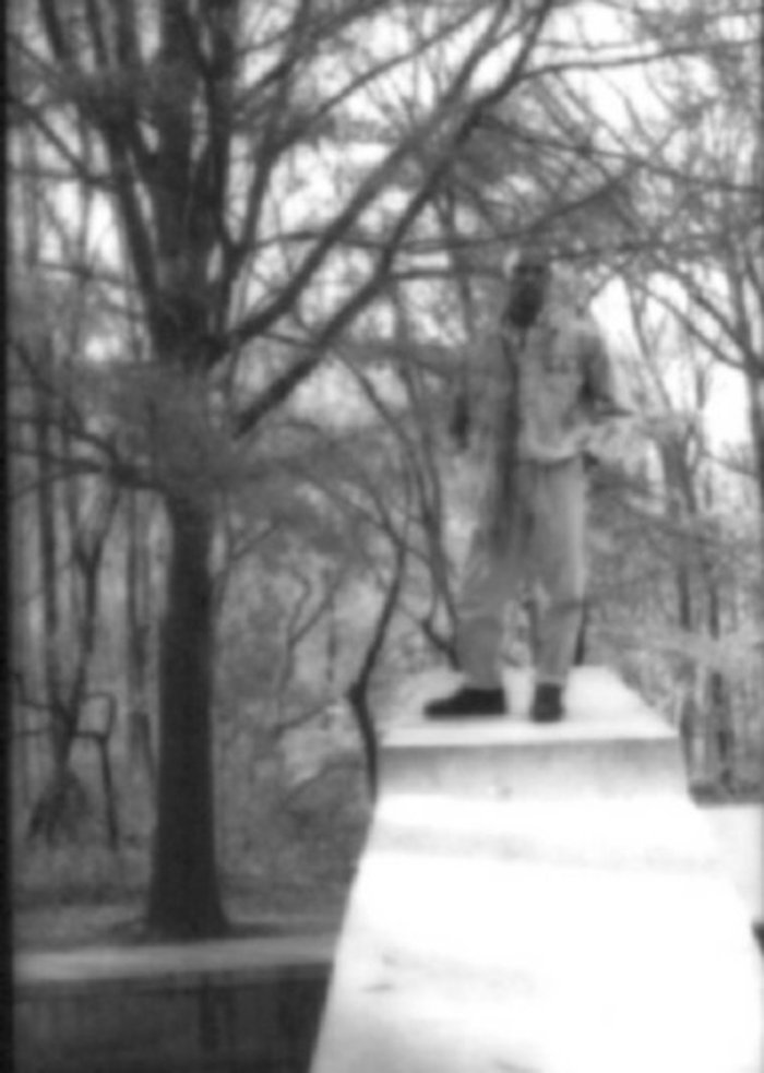 Alone — early dance website, a figure on a pedestal in winter woods
